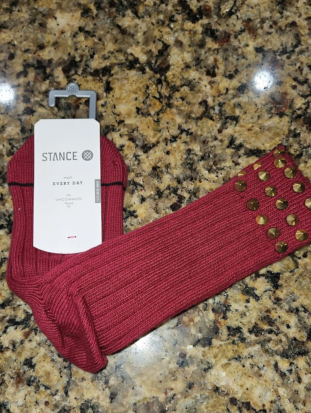 NWT Nordstrom Stance Women's Red  Burgundy Gold Studded Ribbed Socks Osfm